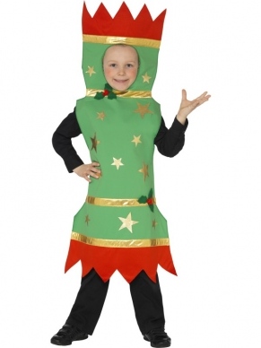 Christmas Cracker Kinder Kostuum - groene Christmas Cracker bodysuit met gouden sterren.