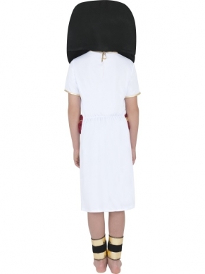 Egyptische Jongen Verkleedkleding. Inbegrepen is de Egyptische witte jurk met riem, Egyptishe hoofddeksel en enkelbanden.