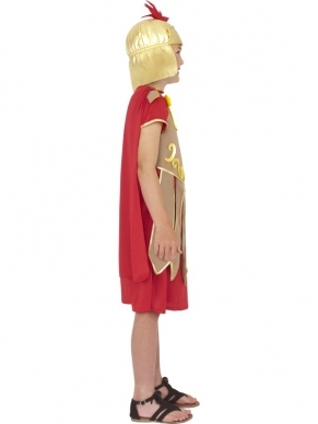 Romeinse Soldaat Jongens Verkleedkleding. Inbegrepen is de tuniek, de rode cape en gouden helm (zacht).