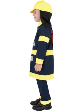 Brandweer Jongens Verkleedkleding. Inbegrepen is het complete brandweer kostuum met broek, lang shirt en de helm.