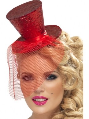 Fever Rood Mini Hoedje op Diadeem met Afneembare Sluier. Dit hoedje is verkrijgbaar in verschillende kleuren.