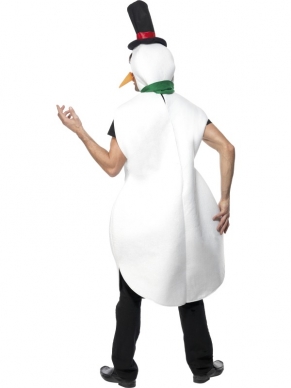 Sneeuwpop Heren Kostuum - compleet Sneeuwpop kostuum, inclusief sneeuwpop bodysuit, hoed, sjaal en wortelneus.