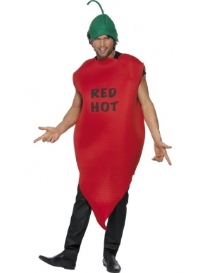Chilli Pepper Red Hot Peper Verkleedkleding. Inbegrepen is de bodysuit met hoed.