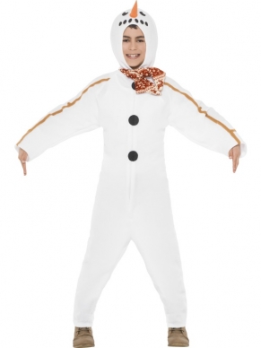 Sneeuwpop Onesie Kostuum - onesie met capuchon en sneeuwpop print.
