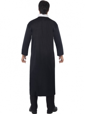 Priester Heren Kostuum, bestaande uit het lange zwarte gewaad met kraag.