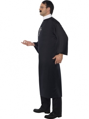 Priester Heren Kostuum, bestaande uit het lange zwarte gewaad met kraag.