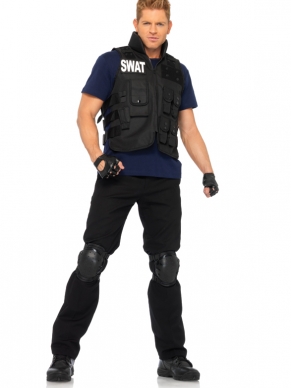 4 Delig Swat Commander Kostuum Set Met Vest, Shirt, Kniestukken En Vinger Loze Handschoenen