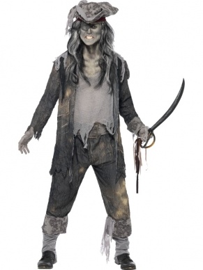 Ghost Ship Ghoul Piraat Verkleedkleding. Schitterend spooky kostuum met shirt/ jas, broek en hoed.