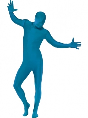 Second Skin Morph Suit Verkleedkleding. Originele morphsuit in de kleur turquoise blauw. De morphsuits zijn gemaakt van stretch lycra, waardoor het zich naadloos aanpast aan ieder figuur. Er zit een openening onder de kin.