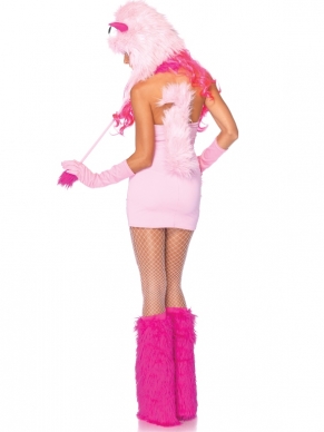 In dit Puff Monster Kostuum ben je net zo zoet als een suikerspin. Met een schattig roze halterjurkje, roze bont staart en bijpassende roze monster muts word je gezien door iedereen op een verkleedfeest.