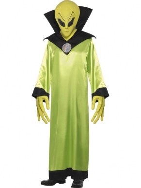 Alien Lord Heren Verkleedkleding. Compleet heren verkleedkleding met lang gewaad, alien masker en alien handen.