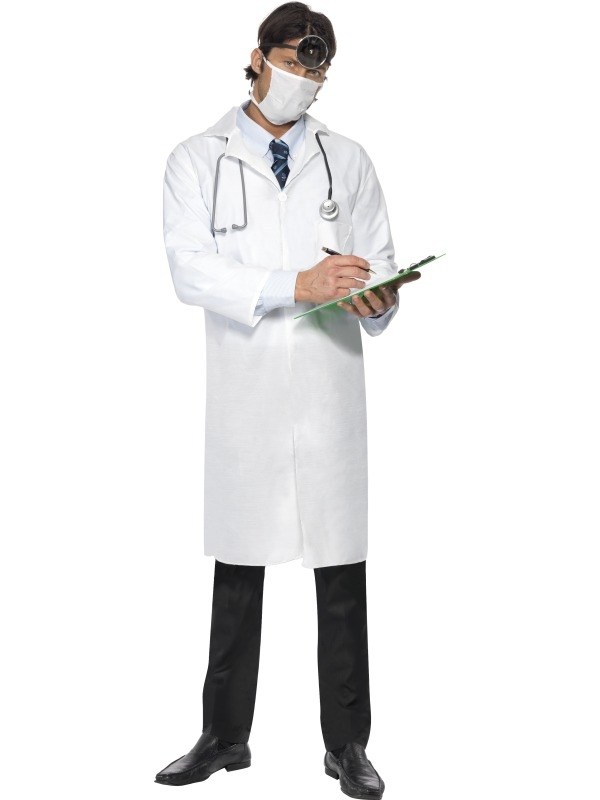 Dokter Heren Verkleedkleding. Inbegrepen is de lange witte dokter jas en mondkapje.