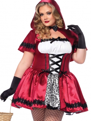 Grote maat? geen probleem! In het Gothic Red Riding Hood Plus Kostuum zie je er schattig uit en je valt zeker op op een verkleedfeestje. Het setje bestaat uit een jurk met details van kant en een barok motief en natuurlijk een bijpassende kraag met capuchon.
