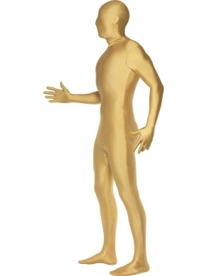 Second Skin Morph Suit Verkleedkleding. Originele morphsuit in de kleur goud De morphsuits zijn gemaakt van stretch lycra, waardoor het zich naadloos aanpast aan ieder figuur. Er zit een openening onder de kin.
