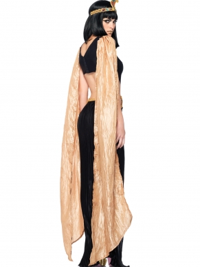 2 Deling Cleopatra Dames Leg Avenue Verkleedkostuum bestaande uit een lange jurk met diepe V-hals, hoge split, uitsnedes, juweel accenten en vastzittende nek accessoire en haarband met slang.