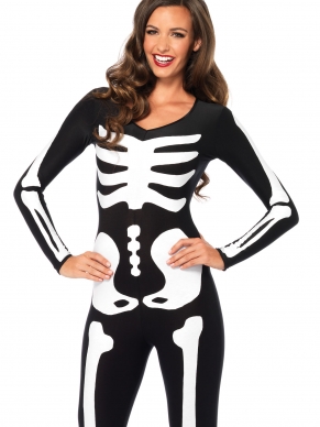 Opzoek naar een spooky Halloween outfit? Maak kennis met het skelet outfit dat ook nog eens een glow in the dark effect heeft. In het donker kan iedereen jouw wandelende skelet bewonderen. Aan de achterzijde zit een handige ritssluiting waarmee je de catsuit relatief eenvoudig kan aantrekken.