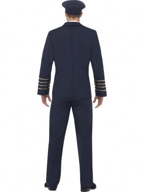 Piloten Heren Verkleedkleding. Inbegrepen is dit navy blauwe piloten jasje, de broek en de pilotenpet.