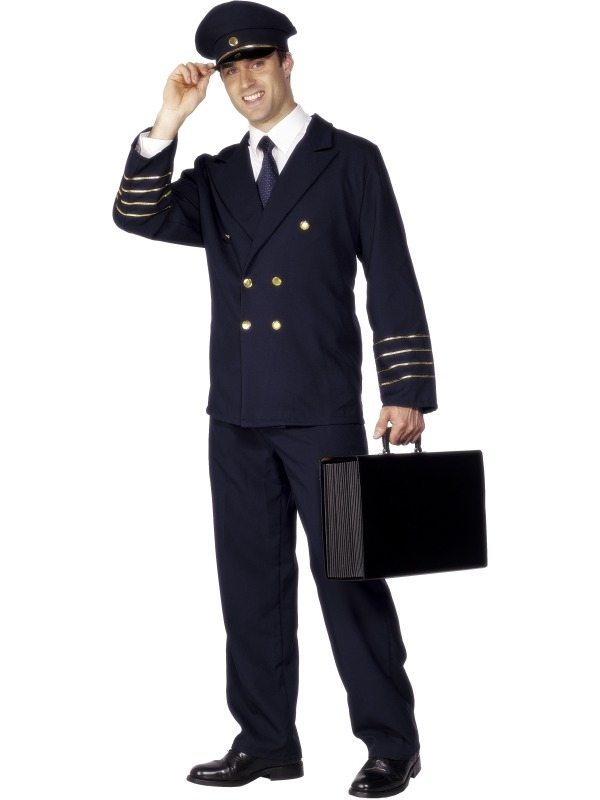 Piloten Heren Verkleedkleding. Inbegrepen is dit navy blauwe piloten jasje, de broek en de pilotenpet.