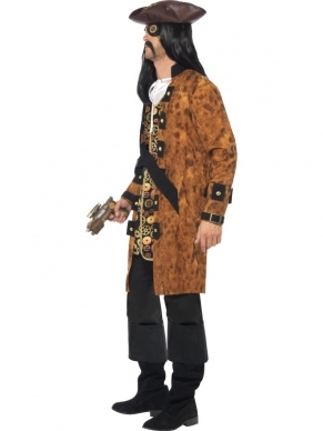 Steam Punk Deluxe Piraten Kostuum. Inbegrepen is het shirt en de spencer en het mooie jasje. De hoed verkopen we los in onze webshop.