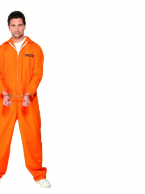 Gevangenen Boeven Heren Verkleedkleding. Inbegrepen is het oranje pak met nummerplaatje op de borst. De handboeien verkopen we los. Ook grote opblaasbare handboeien kunt u in onze webwinkel vinden.