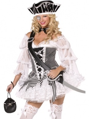 Fever Boutique Piraten 5-delig Kostuum. Prachtig top kwaliteit 5-delig piraten kostuum. Inbegrepen is de blouse, het mooi bewerkte corset, de petticoat, de piratenhoed en de sjerp.