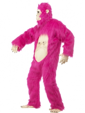 Top kwaliteit Deluxe Gorilla Neon Roze Heren Kostuum. Compleet kostuum bodysuit met latex masker, handen en voeten. Geweldig verkleedkostuum voor carnaval of andere themafeesten. 