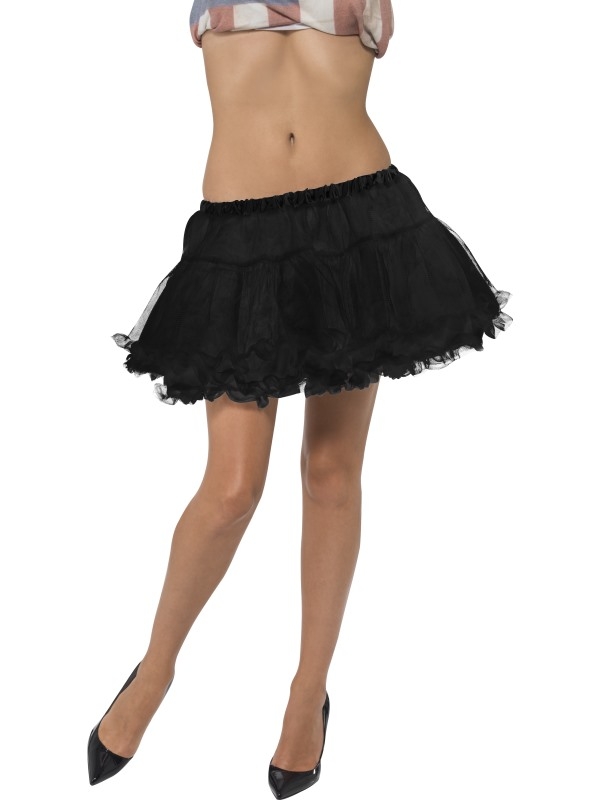 Zwarte Petticoat met Satijnen Band - mooie volle pettycoat met elastische band. Geschikt voor onder een van de vele kostuums! Verkrijgbaar in 1 maat (one size fits most).