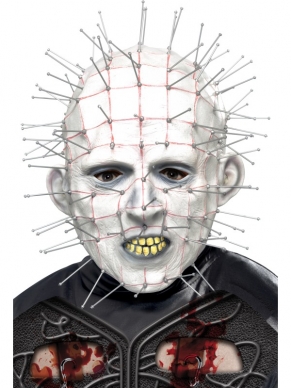 Eng Masker voor Halloween of een Horror Themafeest: Pinhead Hellraiser Horror Gezichtsmasker.