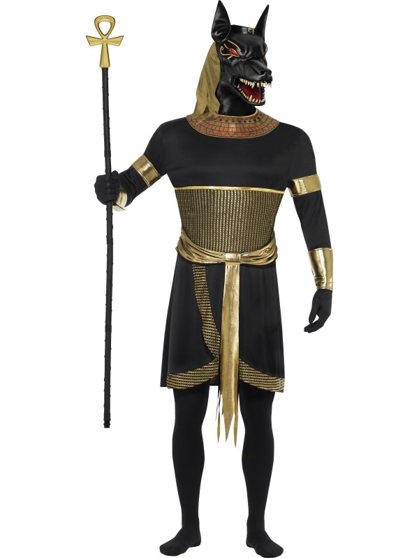 Anubis the Jackal Jakhals Verkleedkleding in het zwart. De exlcusieve verkleedkleding van de bekende Egyptische God Anubis is voorzien van een uniform, kraag, manchetten op de arm, armbanden en het enge jakhals masker.
De verkleedkleding is geschikt voor Halloween en ieder ander feest waarbij je je niet op je mooist maar \