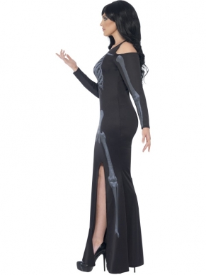 Mooi Halloween Kostuum voor een maatje meer: Curves Skeleton Skeletten Print Halloween Plus Size Kostuum. Prachtige zwarte lange jurk met hoge split en skeletten print. Wij verkopen mooie halloween accessoires en pruiken om uw outfit compleet te maken. 