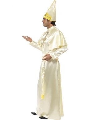 Paus Heren Verkleedkleding. Inbegrepen is het lange gewaad, de sjerp, de hoed, de cape en de ketting. Compleet kostuum. Maat Medium.