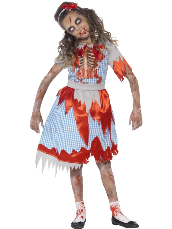 Jaag je vriendinnetjes de stuipen op het lijf met dit Zombie Country Girl Halloween Kostuum! Bij het kostuum zijn inbegrepen: wit-blauw geruite jurk met bebloede opdruk en bijpassende haarband. Om je outfit compleet te maken kun je ook schminksetjes en nepbloed bij ons bestellen.
