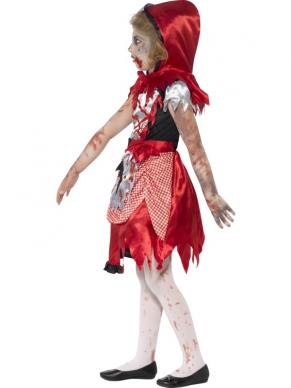 Wil jij verkleed als zombie en als Roodkapje naar het Halloween feest? Dat kan met dit Zombie Miss Hood Halloween Kostuum! Bij het kostuum zijn inbegrepen: gescheurde, bebloede jurk met wit-rood geruite rok en rode cape met capuchon. Om je outfit compleet te maken kun je ook schminksetjes en nepbloed bij ons bestellen.
