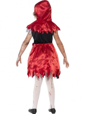 Wil jij verkleed als zombie en als Roodkapje naar het Halloween feest? Dat kan met dit Zombie Miss Hood Halloween Kostuum! Bij het kostuum zijn inbegrepen: gescheurde, bebloede jurk met wit-rood geruite rok en rode cape met capuchon. Om je outfit compleet te maken kun je ook schminksetjes en nepbloed bij ons bestellen.
