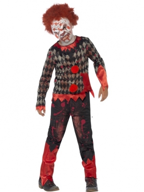 Jaag je vrienden de stuipen op het lijf met dit Deluxe Zombie Clown Halloween Kostuum! Bij het kostuum is inbegrepen: groen-zwart geruite blouse met rode knopen, kraag en onderkant, rood-zwart gevlekte broek, rode clown pruik en latex masker. Ook voor verschillende zombie, clown en Halloween accessoires kun je bij ons terecht.