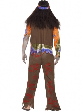 Wil jij verkleed als 60's hippie, maar wel in een Halloween jasje? Dan is dit Zombie 60's Hippie Man Halloween Kostuum iets voor jou! Helemaal leuk: er is ook eenzelfde vrouwen kostuum, dus kun je samen met je partner! Het kostuum bestaat uit een gekleurd, gerafeld hippie shirt met aangehecht vest, legergroene broek en een bijpassende sjaal om in het haar te knopen. Ook voor schminksetjes, nepbloed en vele accessoires om uw outfit compleet te maken kunt u bij ons terecht.