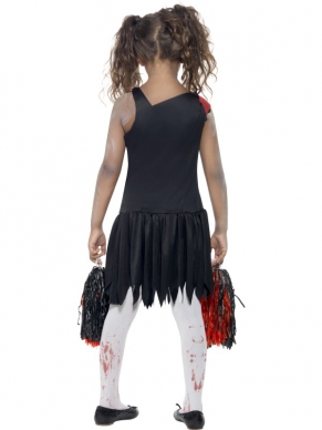 Wil jij je deze Halloween verkleden als cheerleader? Ga dan voor dit enge Zombie Cheerleader Halloween Kostuum! Het kostuum bestaat uit een rood - zwart bebloed cheerleader jurkje met rood - zwarte pom poms. Ook schmink setjes en nepbloed kun je bij ons bestellen, net als verschillende accessoires om de outfit compleet te maken.