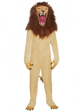 Cirque Sinister Circus Leeuw Kostuum - het kostuum bestaat uit een beige jumpsuit met leeuwenklauwen, losse hoezen voor om de schoenen en natuurlijk een prachtig leeuwenkop masker!