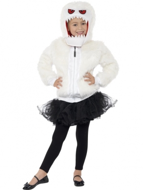 Abominable Monster Kostuum - het kostuum bestaat uit een wit harig vest met monster capuchon. Dit kostuum kan zowel door jongens als door meisjes worden gedragen!