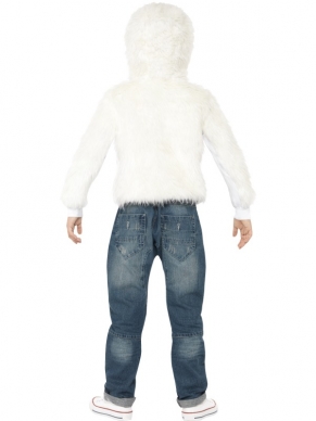 Abominable Monster Kostuum - het kostuum bestaat uit een wit harig vest met monster capuchon. Dit kostuum kan zowel door jongens als door meisjes worden gedragen!