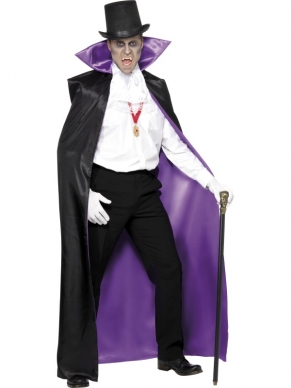 Purple - Black Reversible Cape - paars - zwarte lange cape met hoog opstaande kraag die aan beide kanten kan worden gedragen.