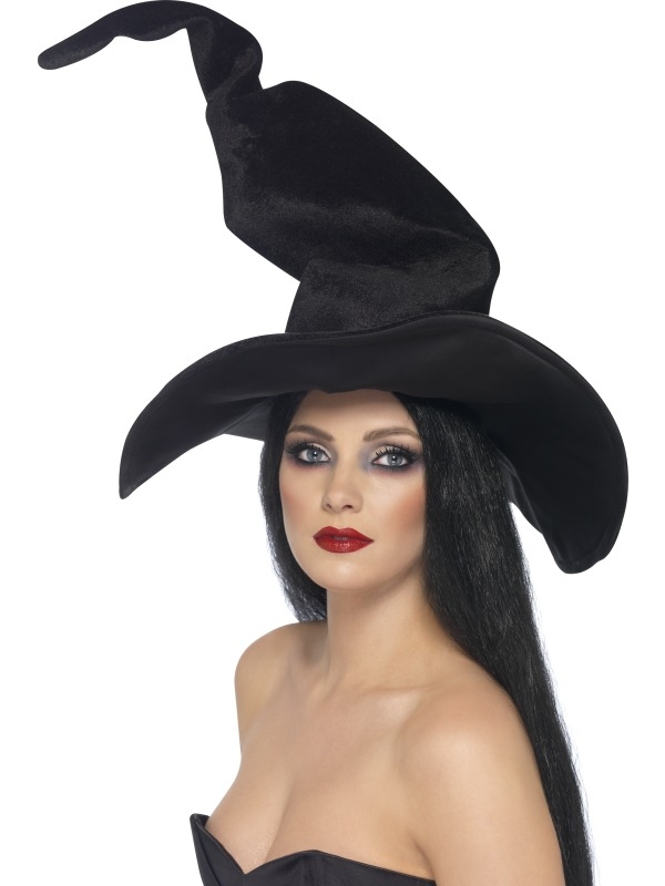 Zwarte Gekromde Heksenhoed - maak je heksenkostuum compleet met deze mooie heksenhoed!