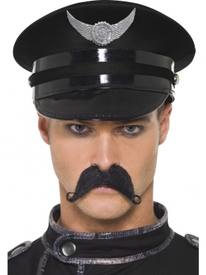 Steam Punk Politiepet - zwarte politiepet met grijs embleem.