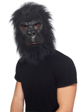 Zwart Latex Eng Gorilla Masker met Zwart Haar. Dit masker gaat over uw hele hoofd. Wij verkopen ook gorilla kostuums!