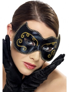 Persian Oogmasker - zwart oogmasker met gevlochten rand en gouden glitter print.