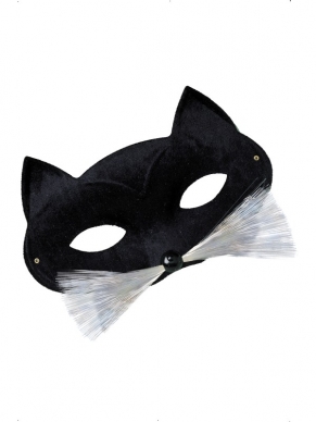 Cat Oogmasker - zwart oogmasker dat ook de neus bedekt met katten oortjes en witte snorharen.
