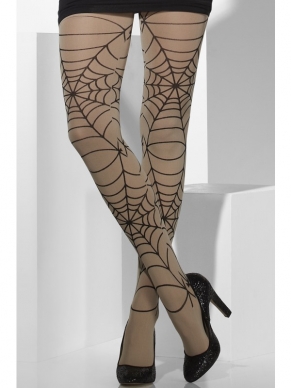 Nude Panty met Spinnenweb Print - mooie panty voor bij diverse Halloween verkleedkostuums. De panty is doorzichtig. Verkrijgbaar in 1 maat (one size fits most).