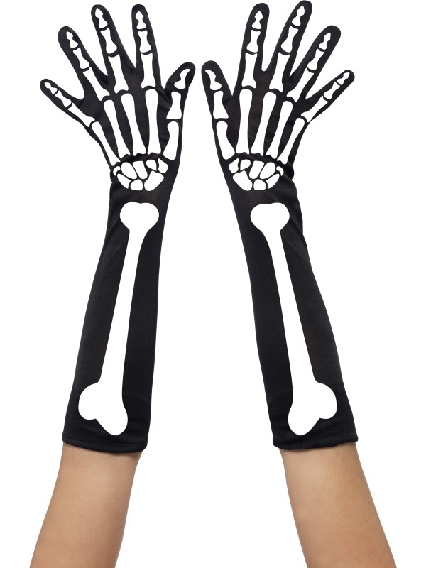 Maak je Halloween Kostuum helemaal af met deze Zwarte Handschoenen met Skelet Print!