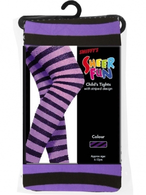 Paars - Zwart Gestreepte Panty voor Kinderen - de panty is niet doorzichtig en verkrijgbaar in diverse kleuren.