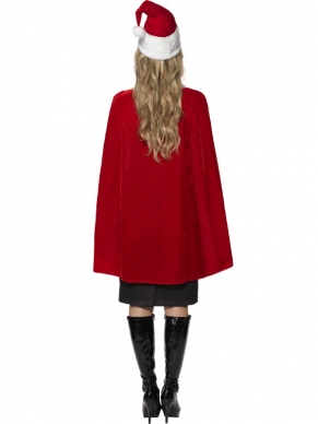 Luxe Miss Santa Cape - lange rode Kerstvrouw cape met bont, inclusief kerstmuts